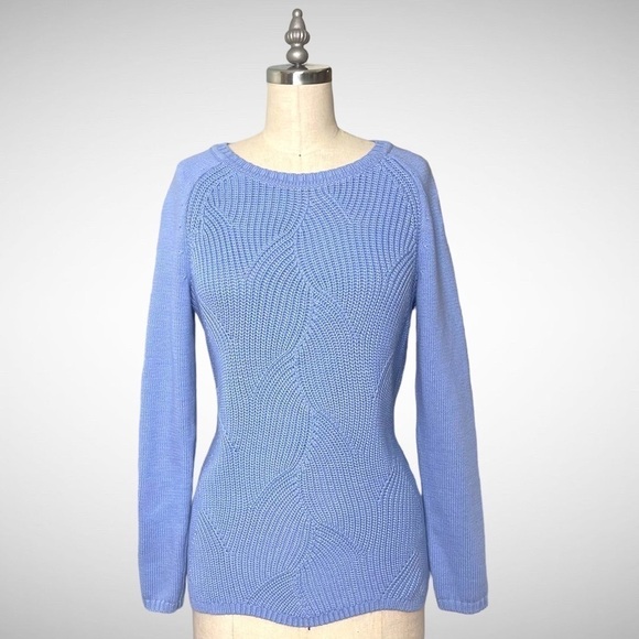 Talbots Pointelle Raglan Crew Neck Sweater XS Blue - Picture 2 of 9